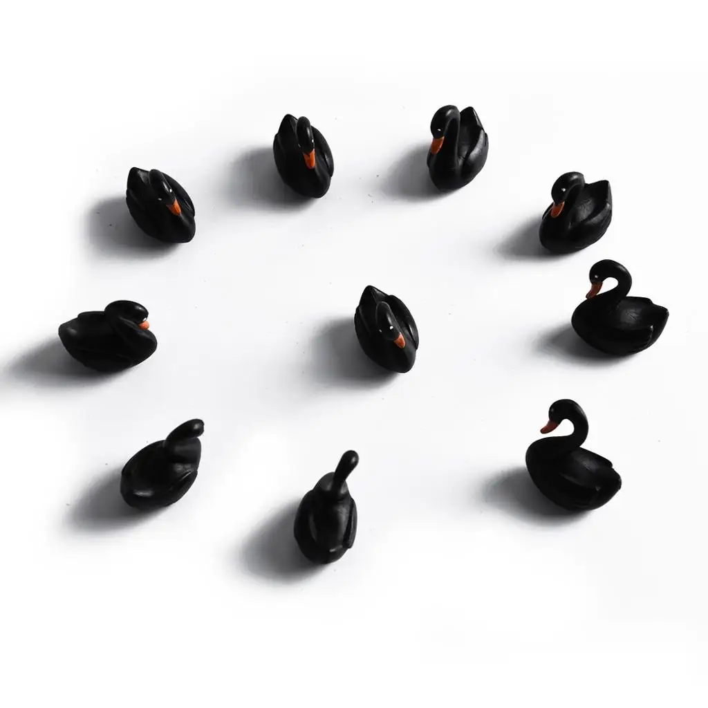 Conjunto de escultura modelo branco do lago Cygnus para decoração de casa de bonecas de jardim de fadas, preto