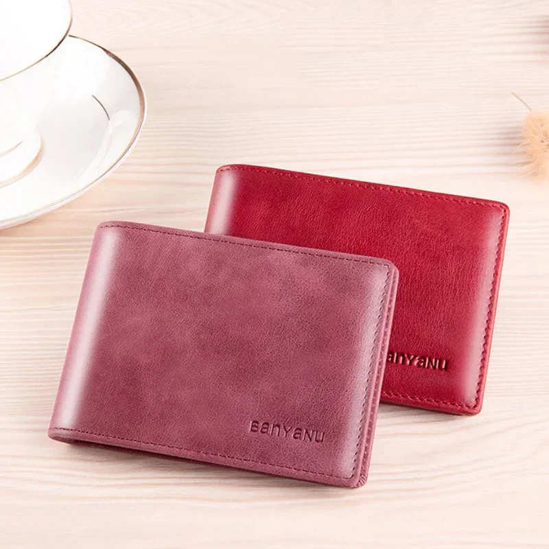 Cross Vertical Wallets for Women Genuine Leather Men Wallets Short Driver License RFID Card Holder Small Purses Blue Red Wallet