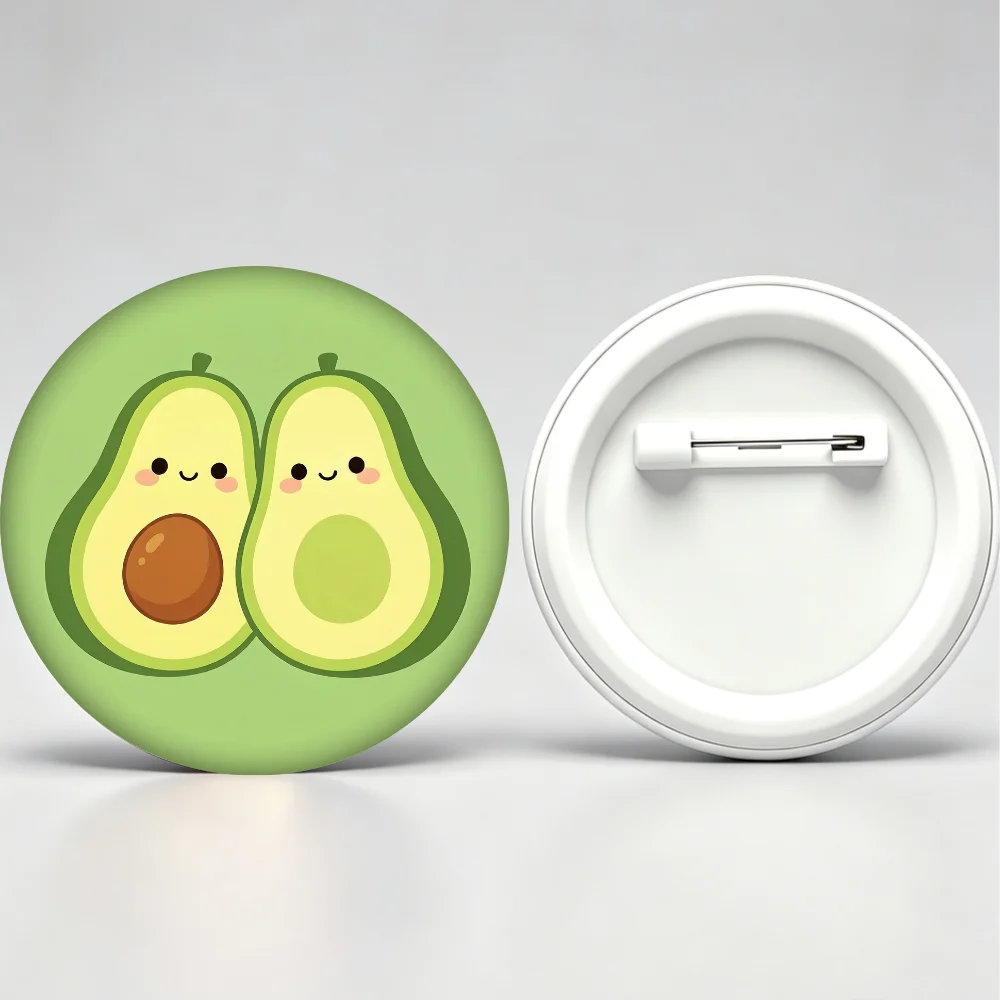 Cartoon Badge, Cute Avocado Couple Art Pin, Round Tin Brooch for Backpack Clothes Decor