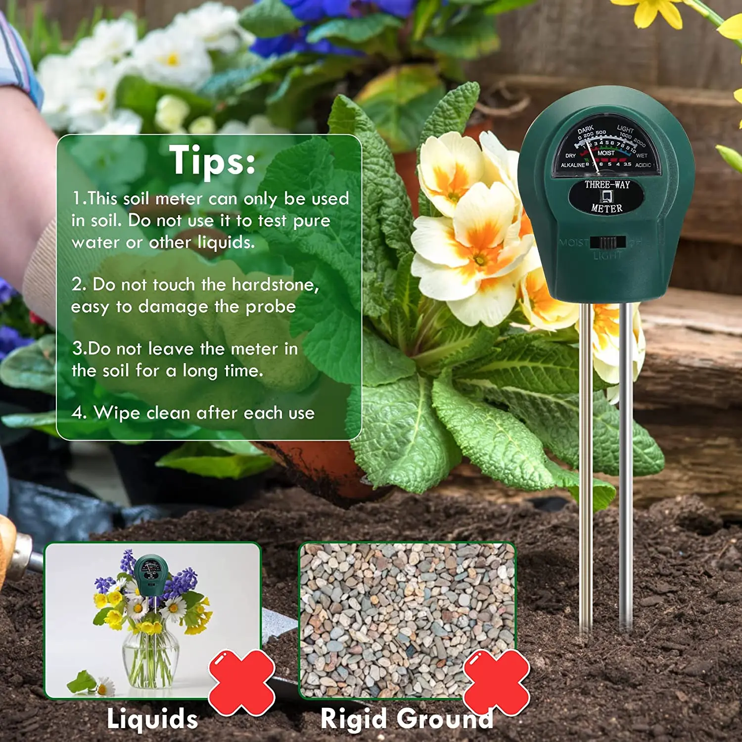 3-in-1 Soil Test Kit Moisture/PH/Light Tester for House Plants  Hygrometer Sensor Analyzer Detector Monitor Tool