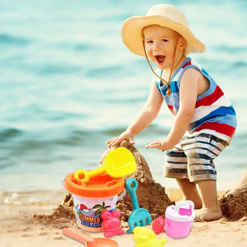 Praia areia brinquedos conjunto para crianças, brinquedos de praia, inclui caminhão de areia, balde, animais moldes, sandbox, exterior, indoor play, 8pcs
