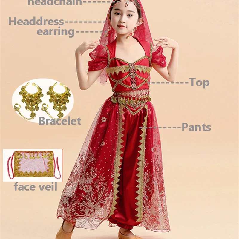 Children's Indian Princess Belly Dance Set Eastern Indian Dance Sari Girl Performance Costume