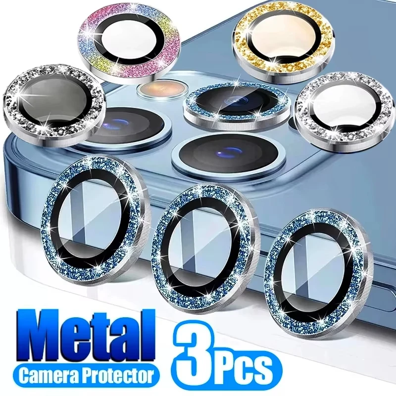 1-3Pcs Glitter Diamond Rhinestone Camera Lens Protector For 17 16 15 14 Pro Max Plus 13 12 Mini 16Pro