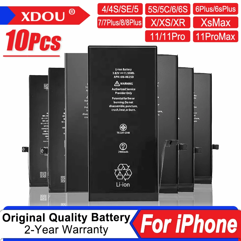 

10 шт./лот, 0-циклический аккумулятор для телефона для Iphone 4 4S 5 5S 5C 6 6S 7 8 Plus X XS XR XsMax 11 11Pro 12 12Pro 11Pro Max, замена батареи