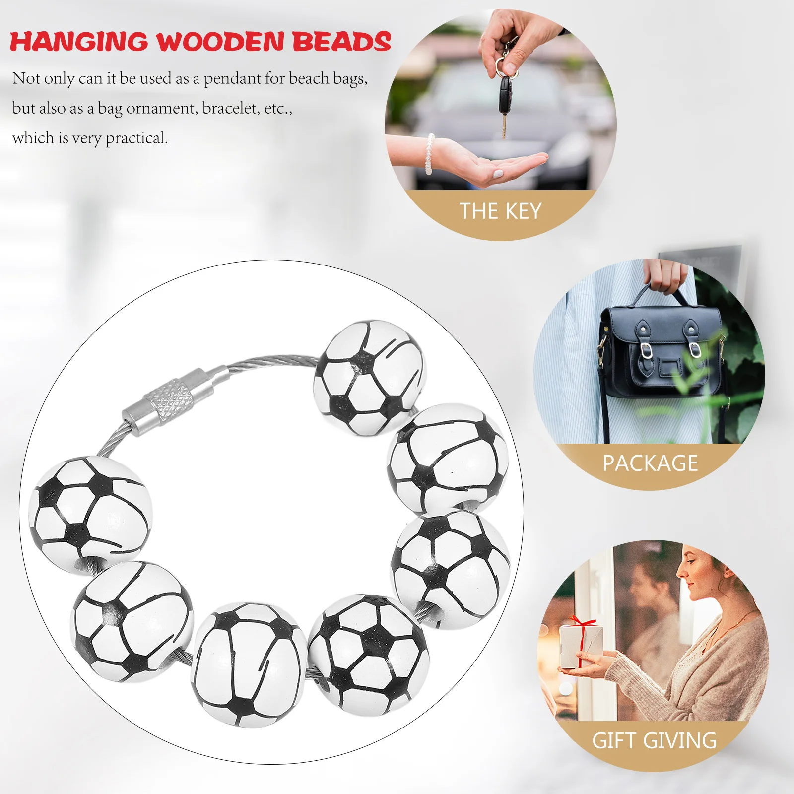 

Football Keychain Wooden Beach Bag Charm Decorative Pendant for Tote Accessories Unique Sports Ball Beaded Hanging Ornament