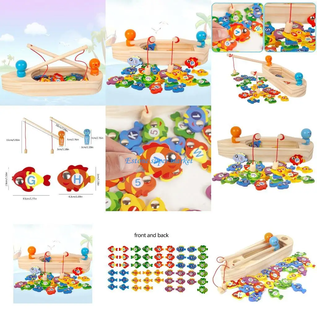 

090B Wooden Fishing Game Toy Board Game Puzzle Baby for 4 5 6+ Years Old Baby Toddler Children