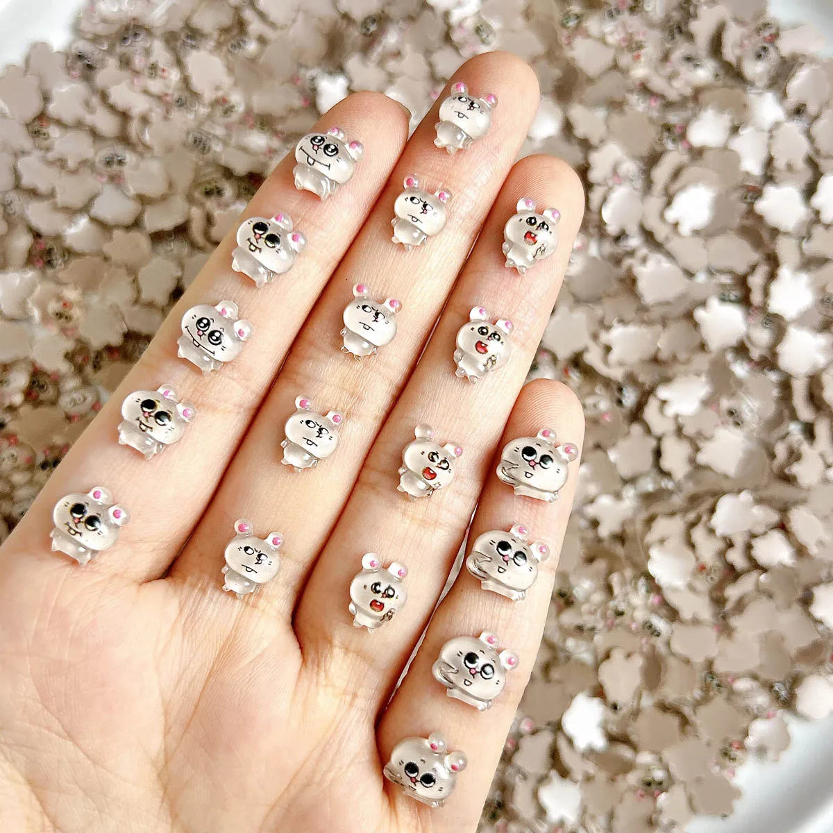 عشوائي مختلط لطيف الكرتون ليتل رمادي ماوس مسمار السحر Kawaii 3D الراتنج ماوس مسمار الفن زينة مانيكير DIY بها بنفسك الملحقات