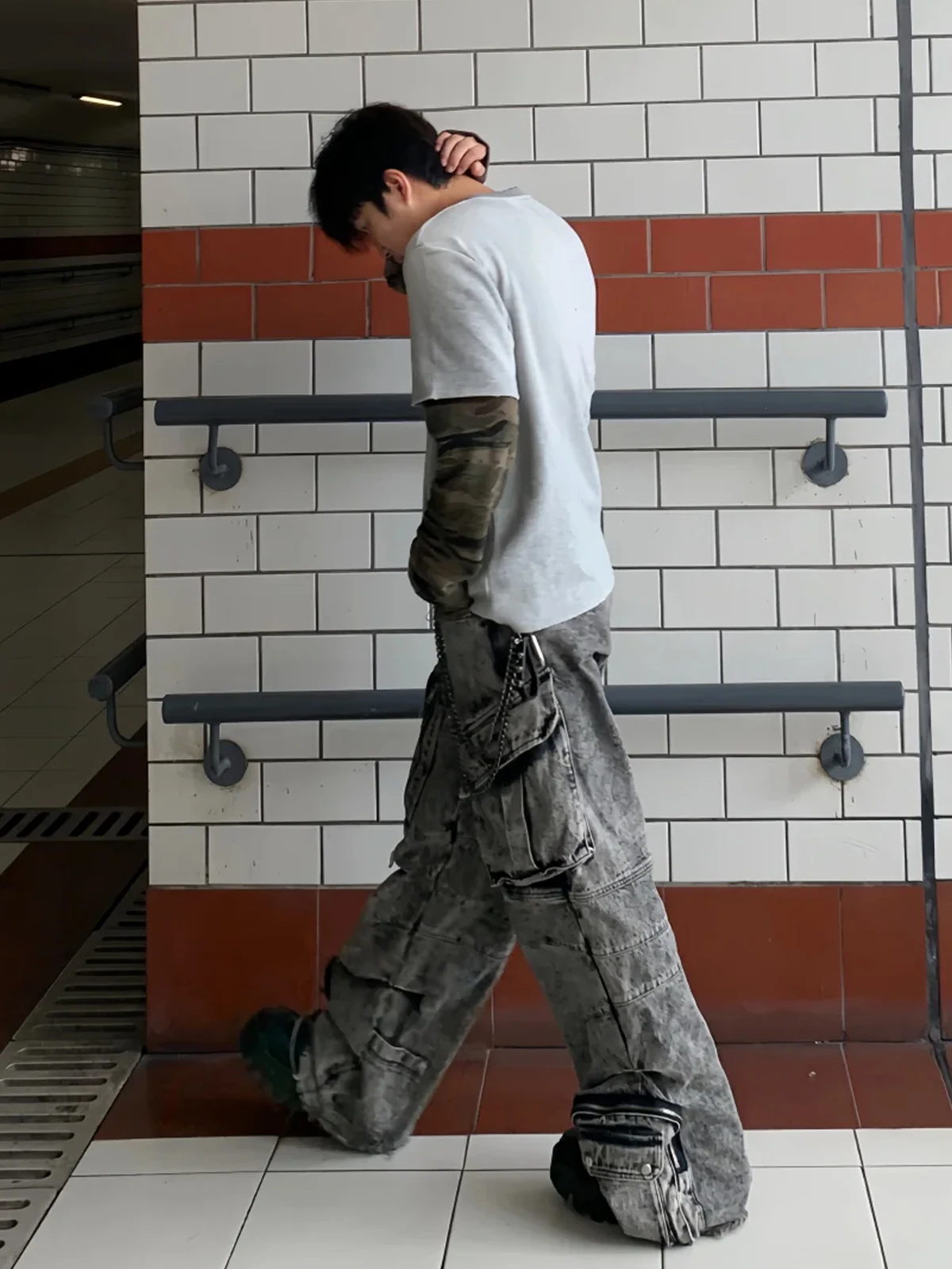 بنطلون جينز واسع الساق بأسلوب ملابس العمل للرجال، موضة الشارع الأمريكية، بنطلون كارجو مغسول متعدد الجيوب، بنطلون طويل شعبي لل...