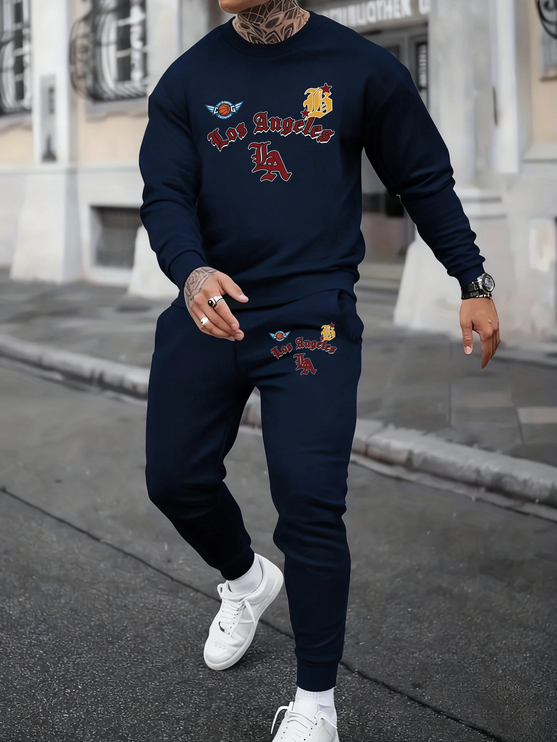 California Letter Creative Prints Herren-Fleece-Sporthose mit elastischem Bund, weiche Sportbekleidung, Herbsthose, Sweatshirts, Anzug