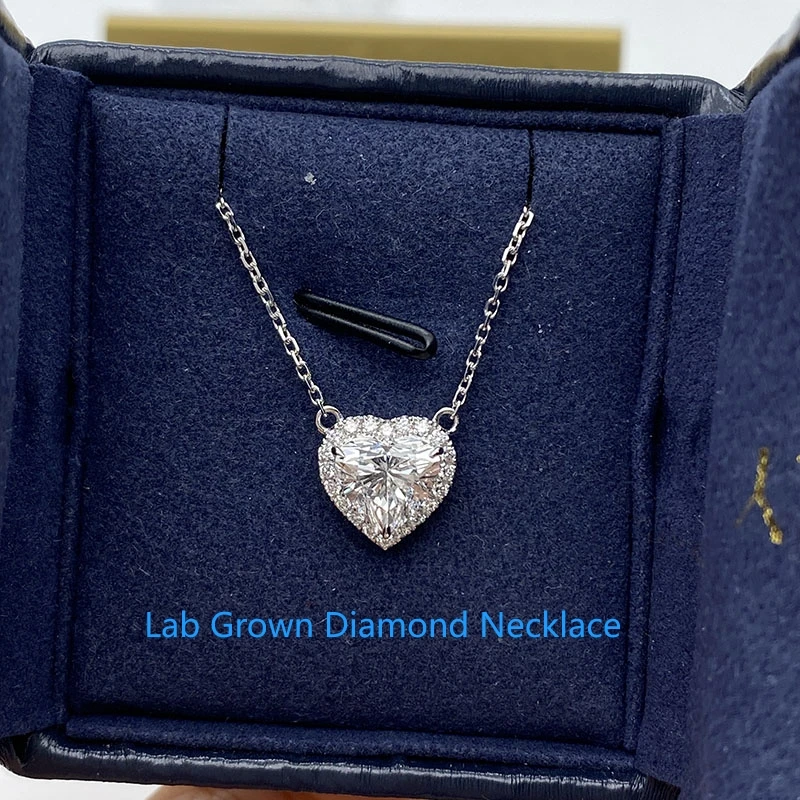 

Heart Cut Lab Grown Diamond Pendant Necklace 1.5ct Main Stone DEF VS-VVS Platnum 950 Solitare Diamond Wedding Necklace For Women