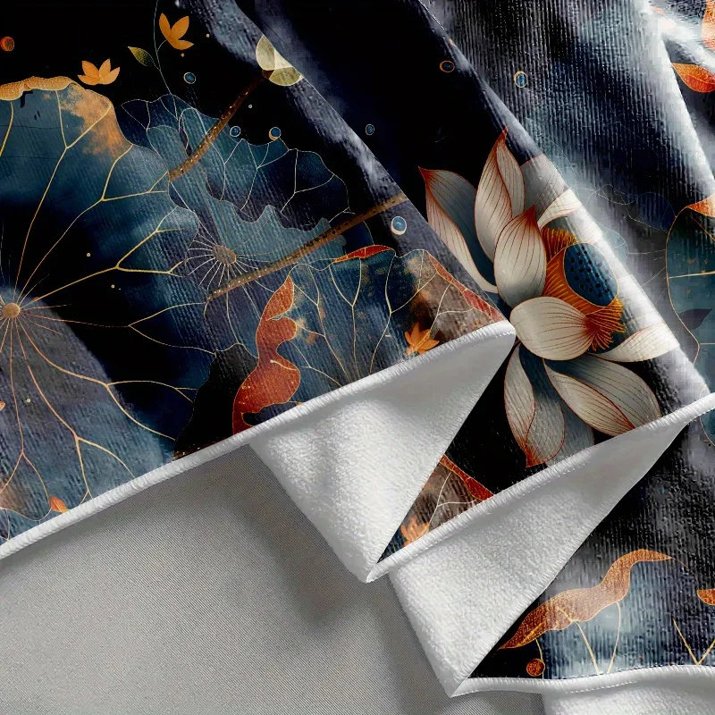 Golden embellished lotus pattern beach towel is suitable for summer beach swimming pool travel lightweight and machine washable