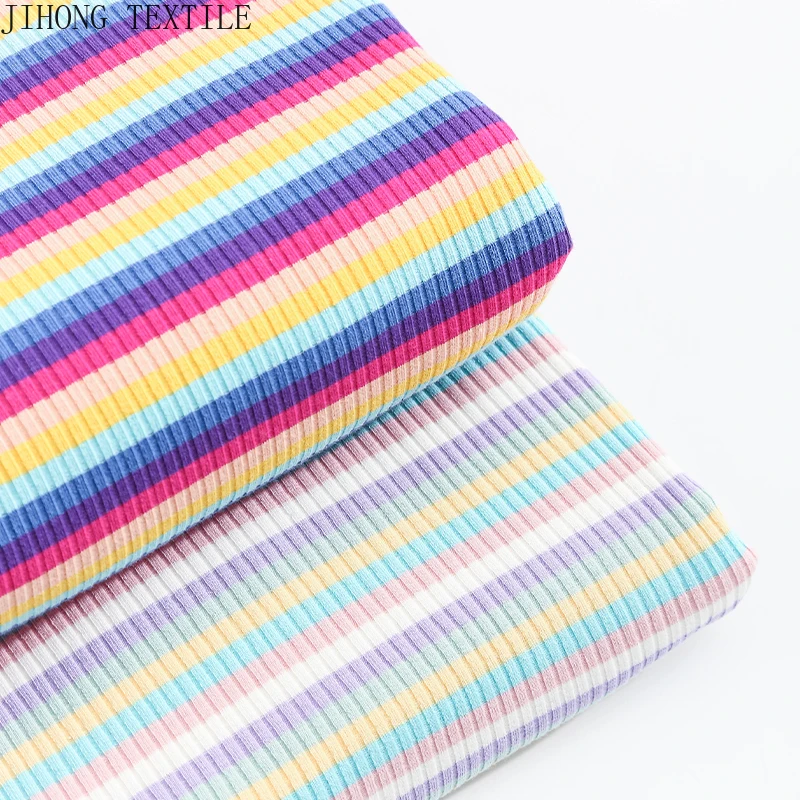 45/90/180cm Rainbow Rib knit Cuff Fabric Combed Cotton Striped Stretch fabric For Sewing Hoodie Cuff Neckline Baseball Hem