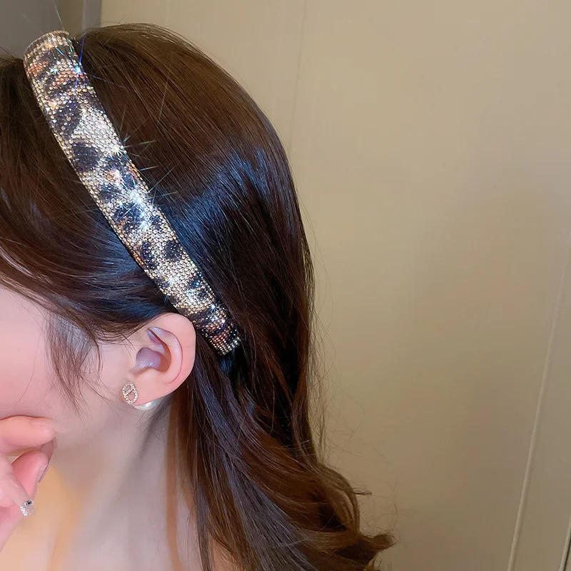 Shiny Full Rhinestone Headbands Leopard Color Hairbands Velvet Headwear for Women Hair Accessories Jewelry