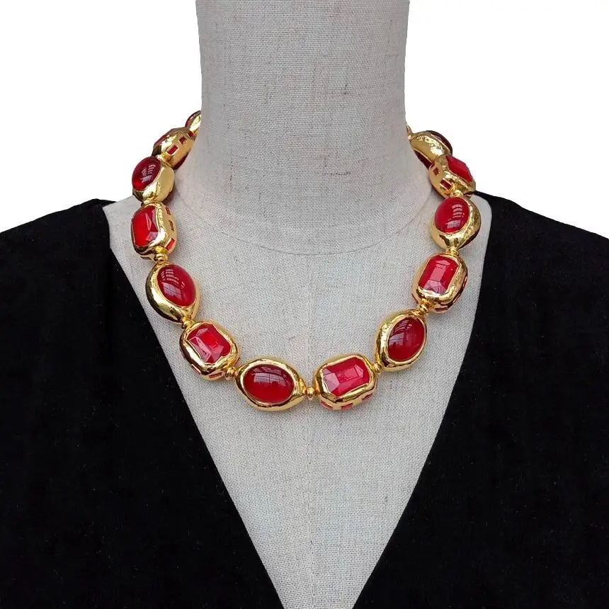 

Y·YING Red Crystal Necklace 20x25mm Rectangle 20x30mm Oval Shape Gold Plated Necklaces Jewelry Women