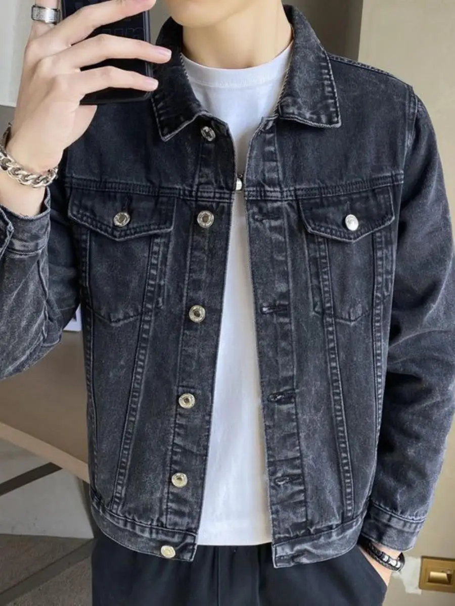 

Korean Sle Slim Fit Casual Men's Denim Jaet with kets Faionable Workwear Travel Suitable ortened Length Outerwear