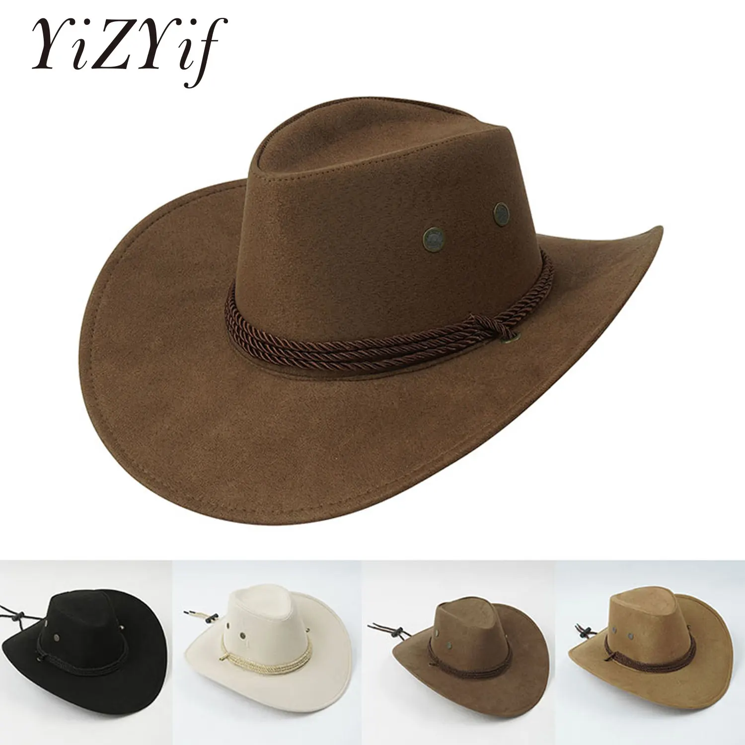 Western Cowboy Hat Retro Sheriff Cap Sunscreen With Wind Rope Hat Men And Women Horseback Riding Tourism Fishing Sunshade Cap