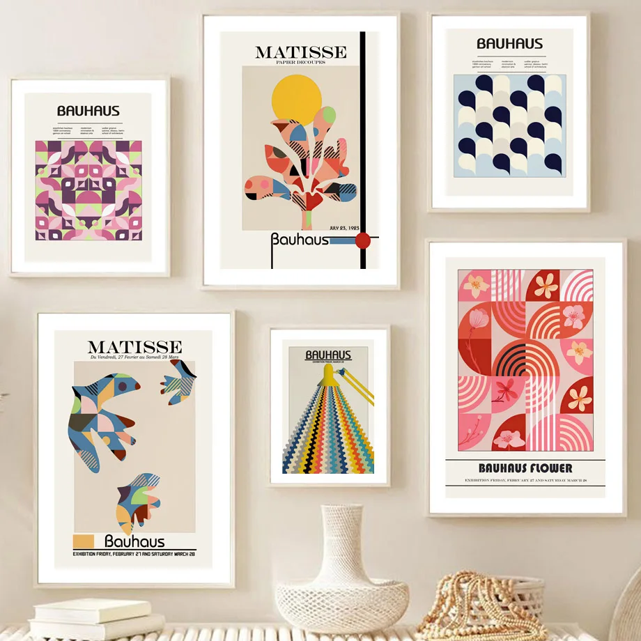 

Colorful Geometric Abstract Bauhaus Wall Art Prints Canvas Painting Matisse-Inspired Nordic Poster Decor for Living Room