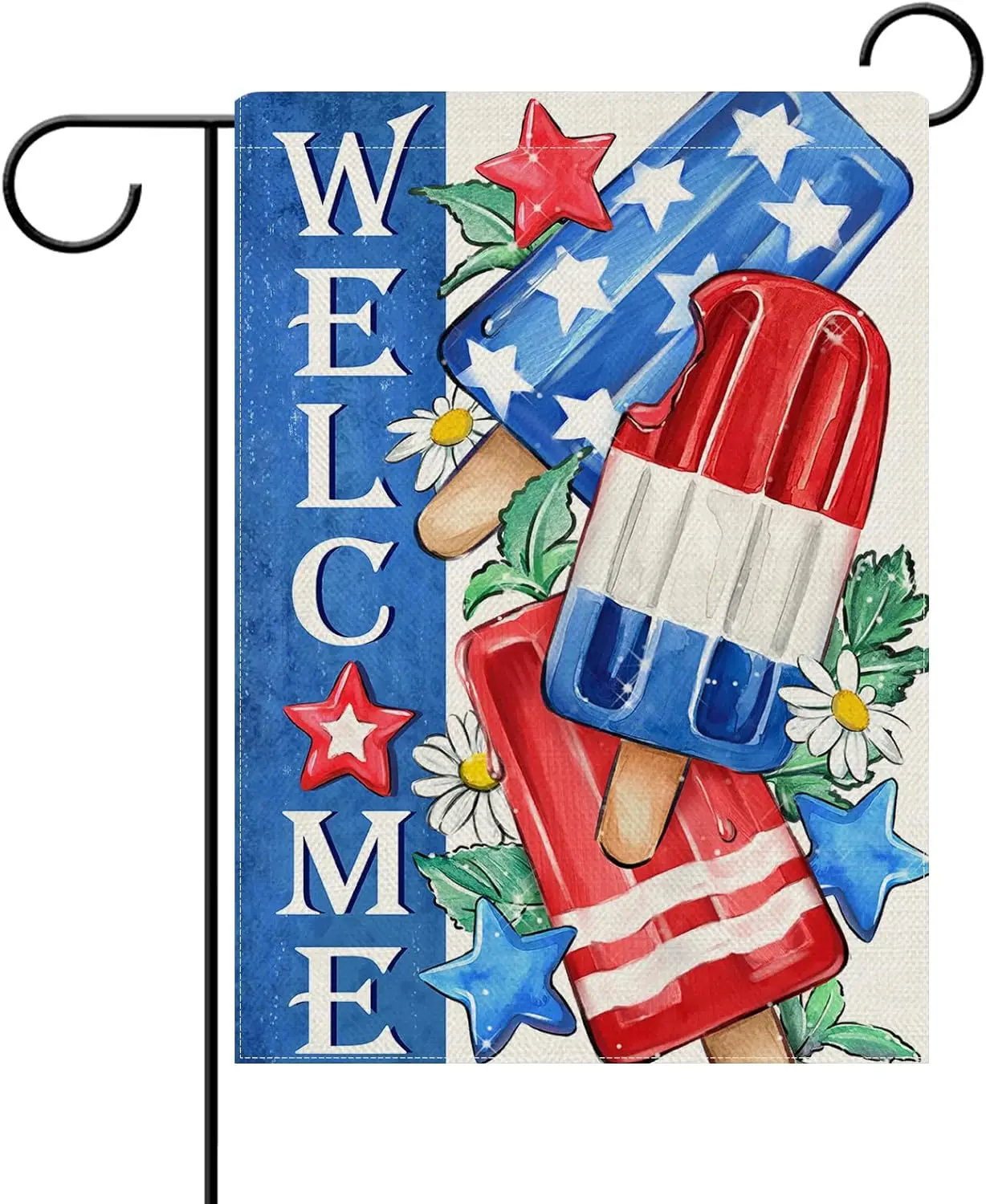 Dyrenson Welcome 4th of July Popsicles Patriotic Decorative Garden Flag, Summer America Daisy Flower Yard Outside Home Decor WWP