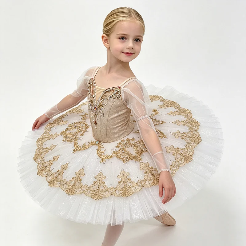 high quality fashion Unique Design Kids Girls Children Women Adult Performance Wear white gold Ballet Tutu Costumes