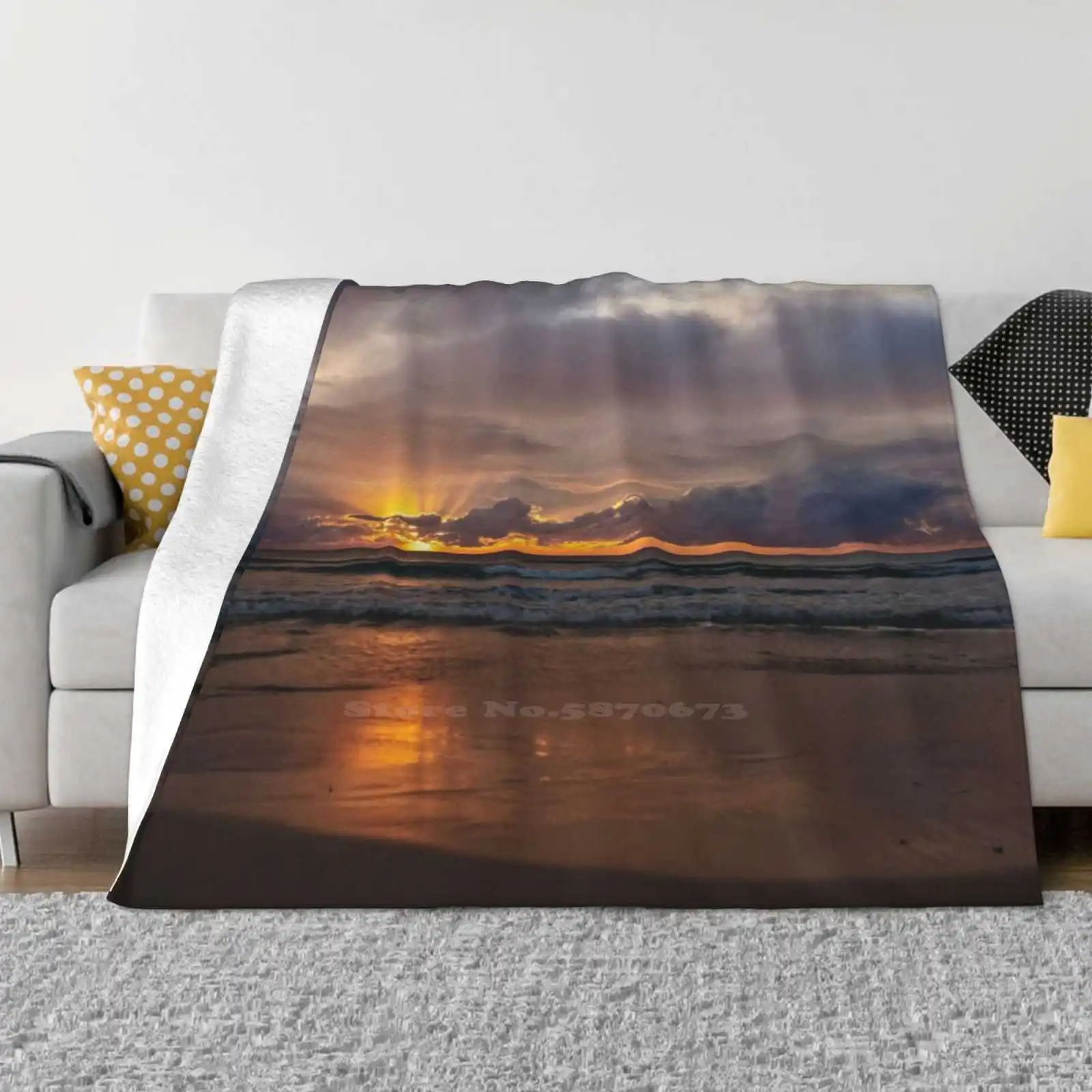 Tranquil Beach Sunrise Shaggy Throw Soft Warm Blanket Sofa/Bed/Travel Love Gifts Beach Sunrise Clouded Sunset Cloudy Sunset