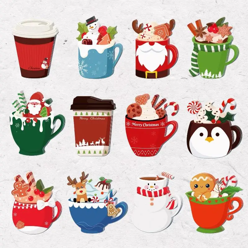 12 Kerst Theekopje Notitieblok Set Kerstman Elanden Thema Kladblok Festival Stickers Sticky Notes Kerst Sticky Notebook Geschenken