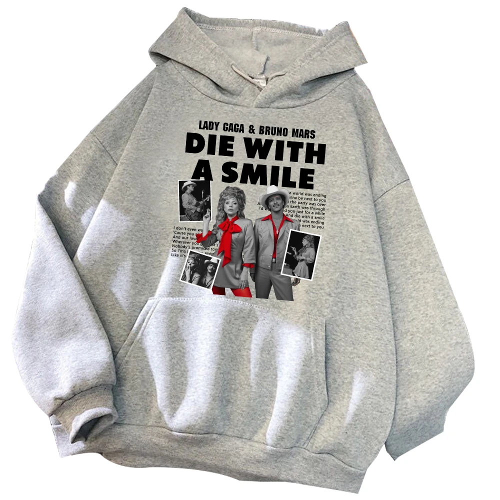 Lady Gaga Amp Bruno Mars Die With A Smile Hoodie Harajuku Pullover Tops Sweatshirt Fans Oversized Trendy Loose Classic Simple