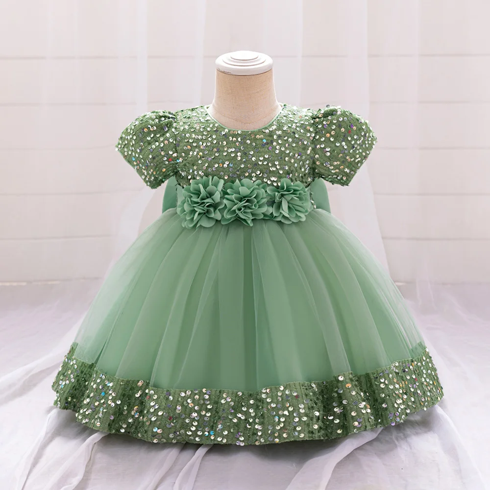 Toddler Baby Sequin Party Dresses Baptism Wedding 1 Year Birthday Bow Princess Dress For Baby Girls Lace Bridemaid Gown Vestidos