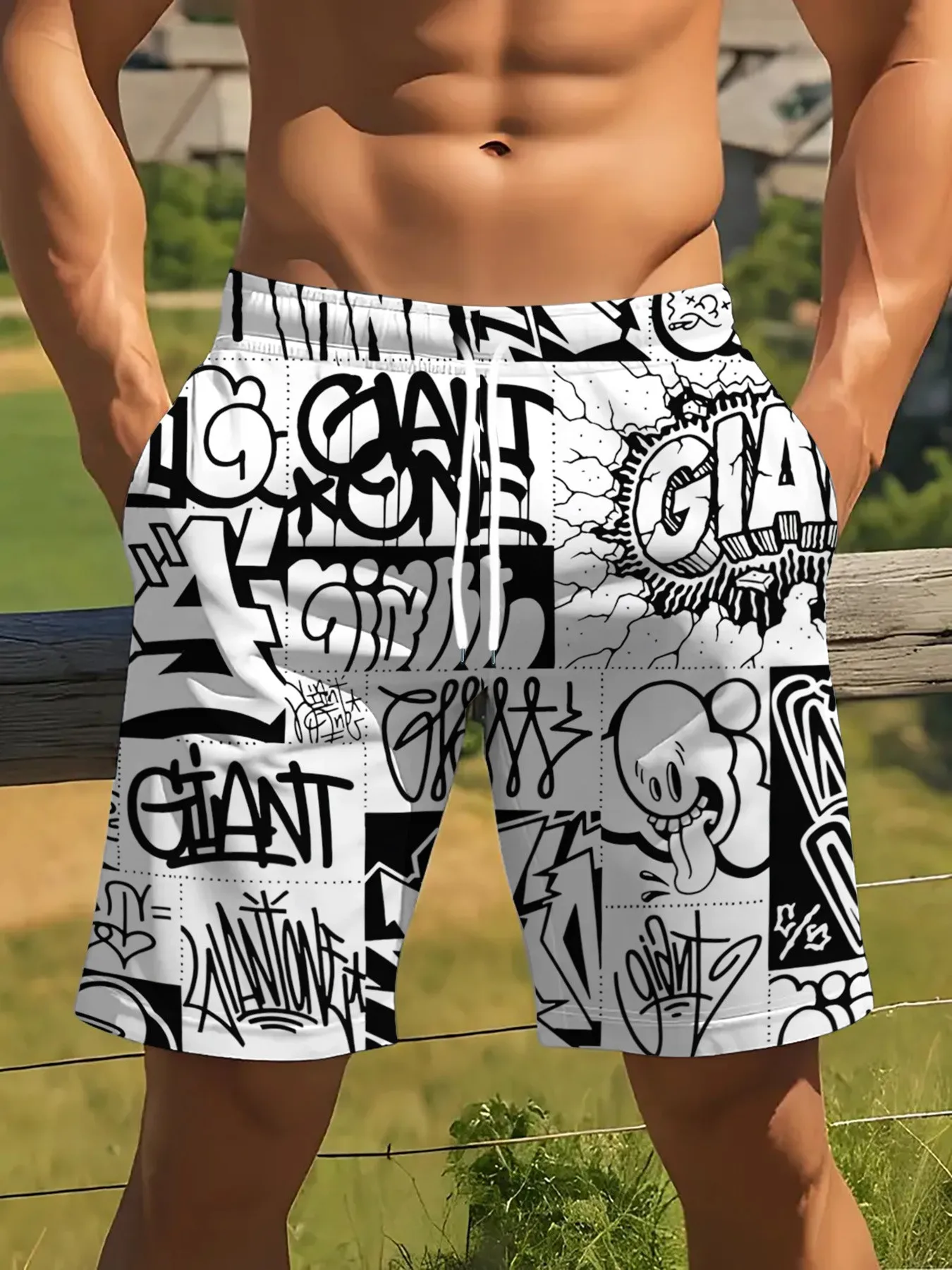 2026 Summer New Style Men's Shorts for Outdoor Sports, Casual Wear Fashionable Comfortable Soft 3D Graffiti Pattern Print