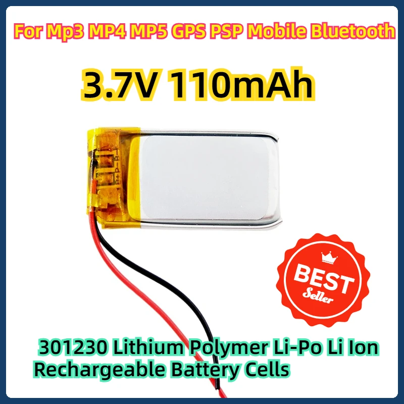 For Mp3 MP4 MP5 GPS PSP Mobile Bluetooth 3.7V 110mAh 301230 Lithium Polymer Li-Po Li Ion Rechargeable Battery Cells