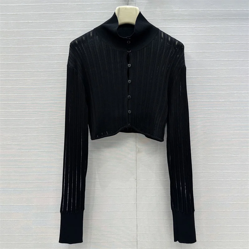 

Кардиган для женщин. Новый эластичный вязаный топ с длинными рукавами на осень 2021. Тонкий женский свитер с высоким воротником. Тонкое пальто.