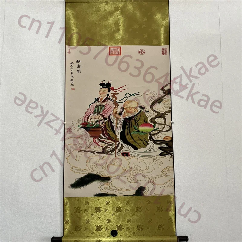 China Old Scroll Wall hanging Rice Paper Watercolor Ink painting Zhao Mengfu's Longevity Offering Picture