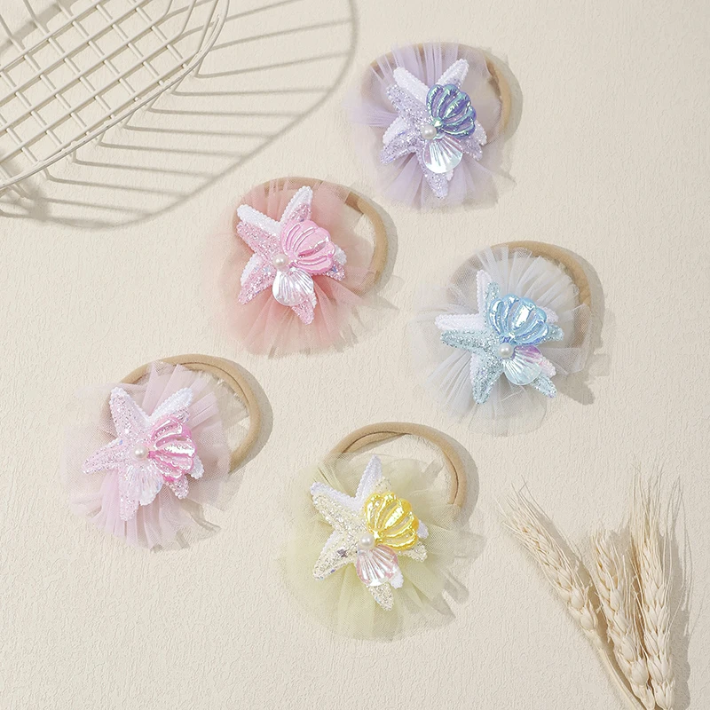 5Pcs/set Solid Fashion Baby Headbands Starfish Shell Mush Hair Bands for Baby Girls Cute Children Hair Accessories Photo Props