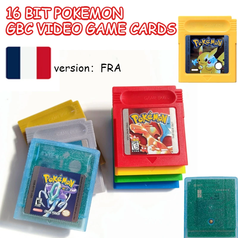 Cartouche de jeu vidéo GBC 16 bits de haute qualité pour console, couleurs rouge/bleu/cristal/or/argent/jaune/vert, version française