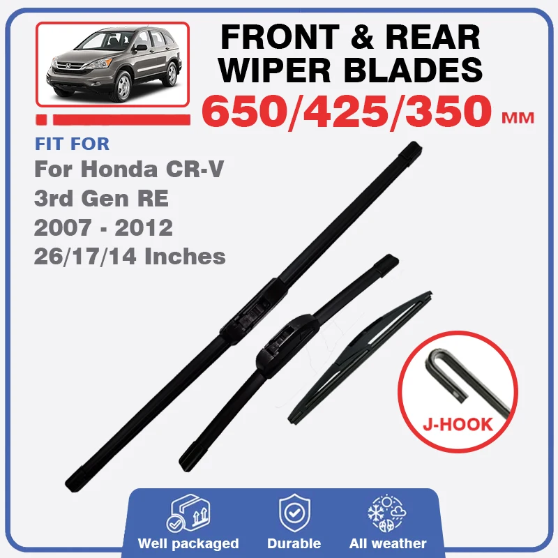 

For Honda CR-V CRV 3rd Gen RE 2007 - 2012 Front Rear Wiper Blades Windshield Windscreen Window Accessories Cleaning Refills Kits