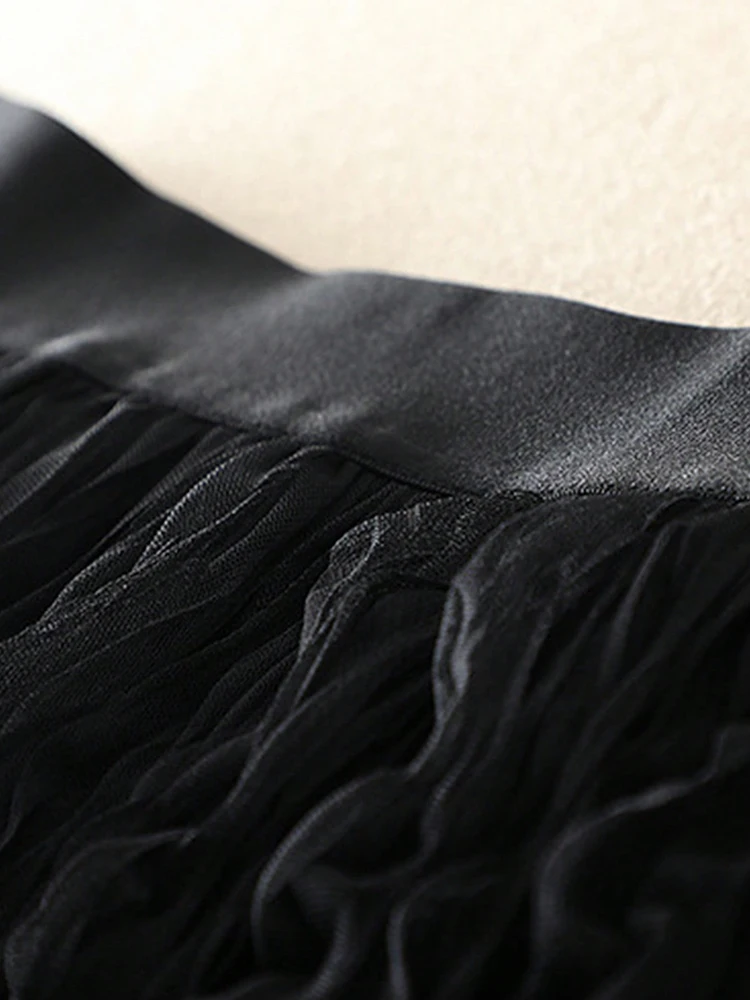 スタイリッシュな A ラインプリーツスカート女性のための高弾性ウエストソリッドブラック夏薄いロングスカート女性服女性のスカート