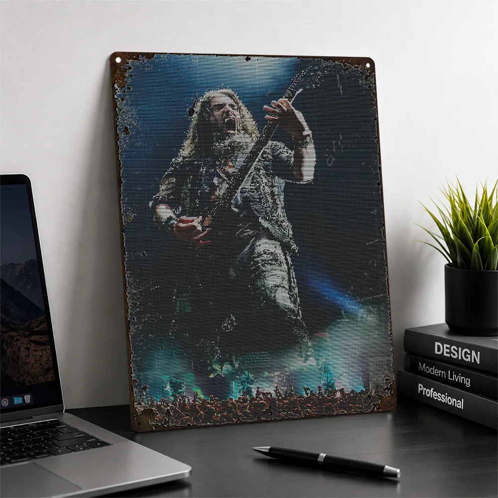 Machine Head Stage Guitarist Textured Metal Poster Graphic Wall Art For Music Studio Personalized Aluminum Sign Musician Gift