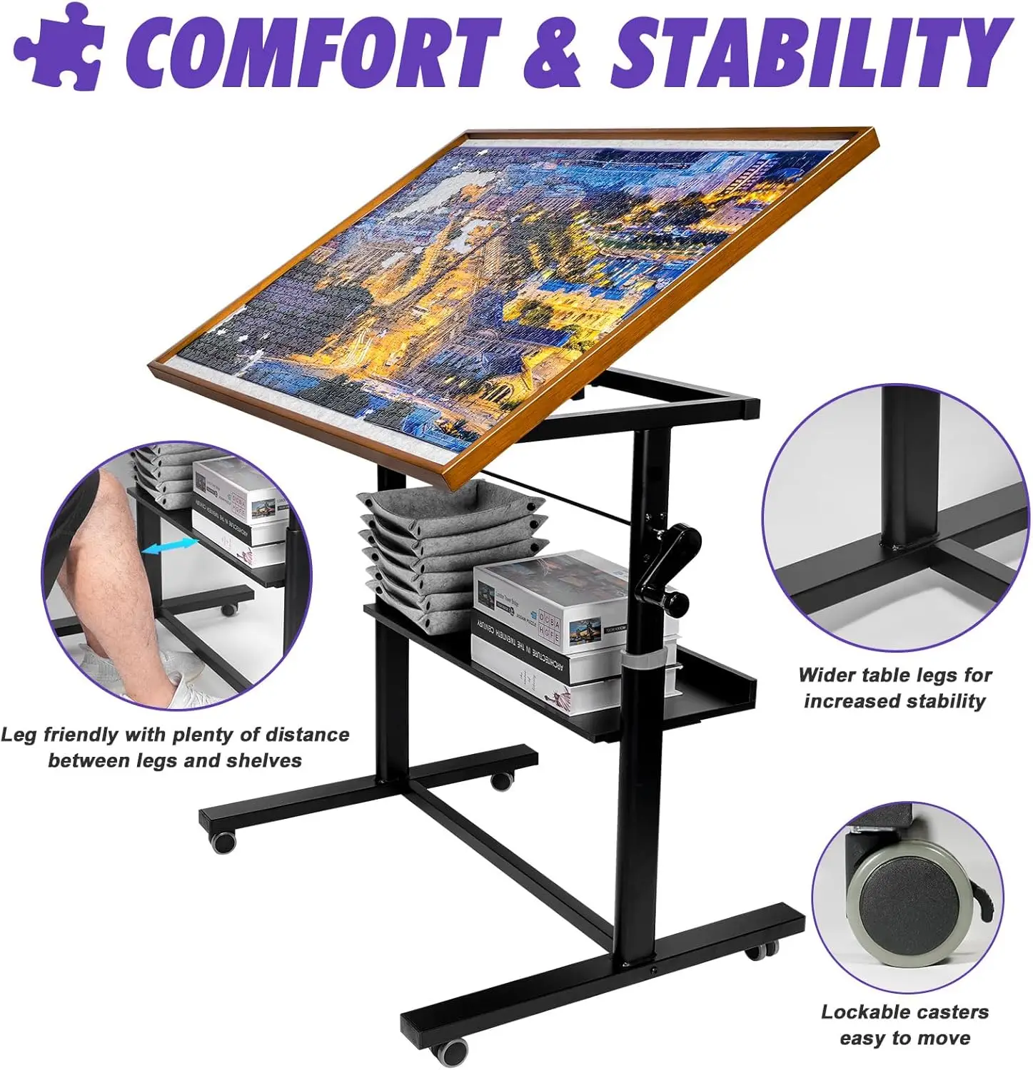 1500-teiliger Puzzeltisch mit Beinen, 36"x26" höhenverstellbares Puzzlebrett mit Abdeckung und 6 Sortiertabletts, 12-Kippwinkel-P