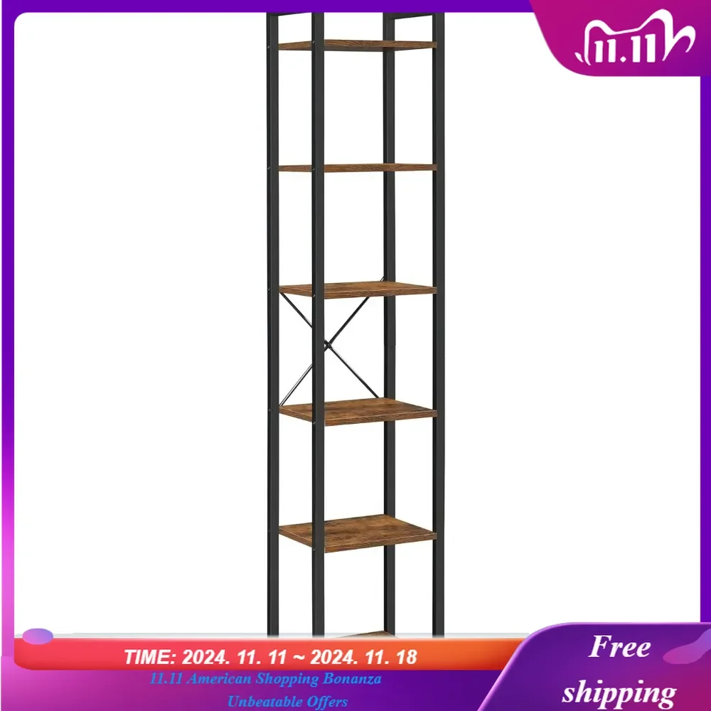 6-Tier Tall Bookshelf, Narrow Bookcase with Steel Frame, Skinny Book Shelf for Living Room, Home Office, Study