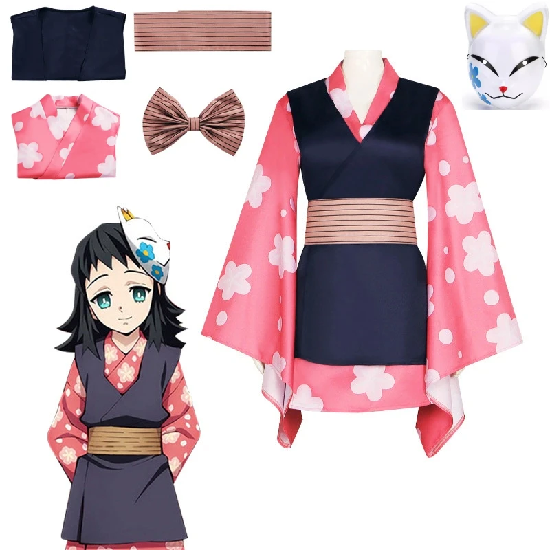 

Anime Demon Slayer Kimetsu No Yaiba Cosplay Costume Short Kimono of Tanjiro Senior Sister Masanori Yasuta Halloween Cosplay Suit
