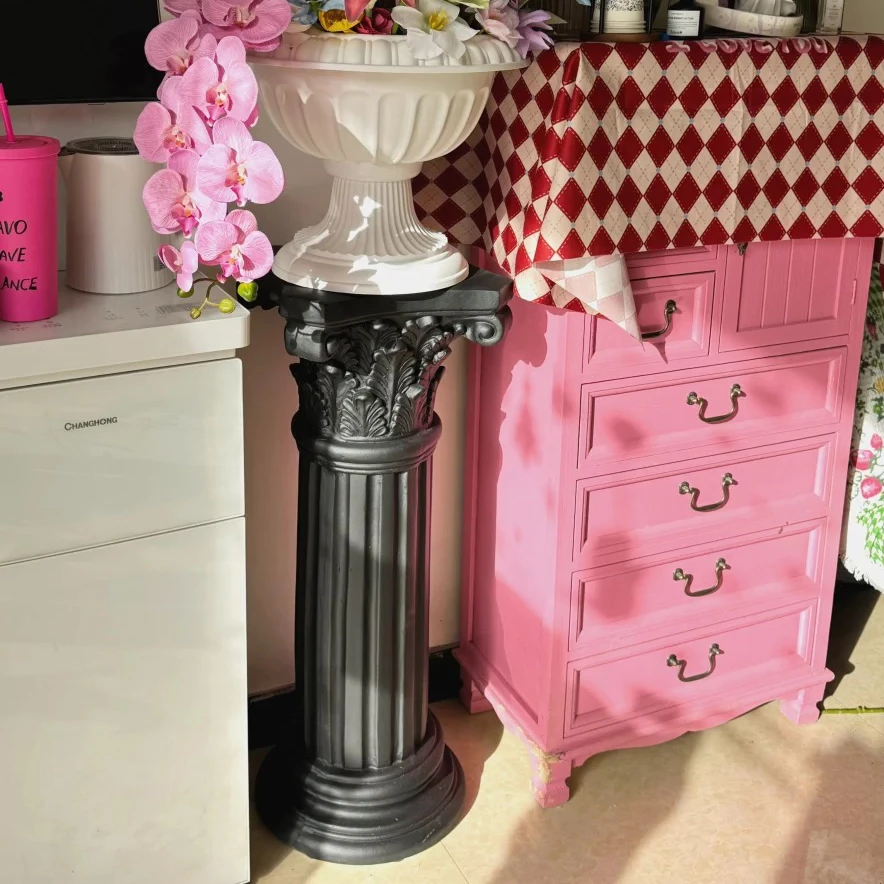 Beside Table Roman Column Edge, Pure Black Texture Roman Column Tea Table, Edge Interior Home Decoration Ornament Crafts