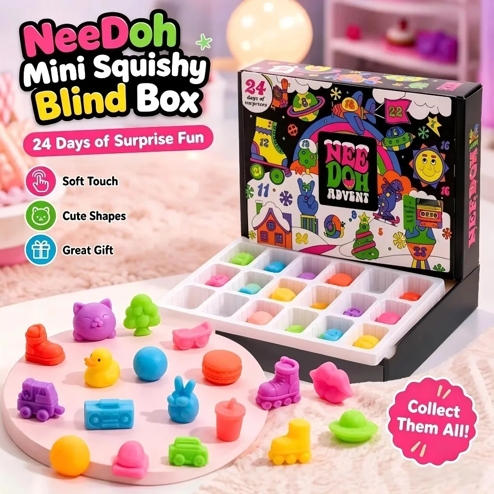 2026 NeeDoh Stress Relief Toy 3D PVC Fidget Toy Advent Calendar Christmas Countdown Surprise Box New Year Holiday Gift