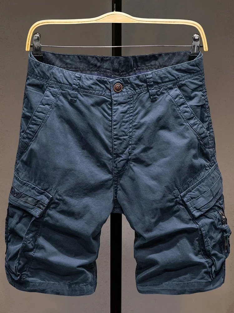 

Мужские летние тонкие повседневные рабочие шорты с пятью карманами, свободные эластичные брюки для активного отдыха, из смесового хлопка, модные городские стильные брюки
