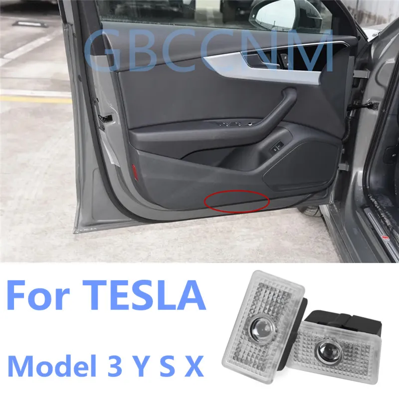 

2X For TESLA Model 3 Y S X LED Car Door Projector Light Bulbs Welcome Courtesy 3D Laser Ghost Shadow Decoration Lamp Accessories