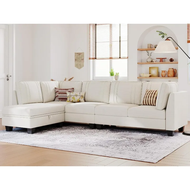 4 Seater Sectional Sofa with Reversible Chaise, Velvet L Shaped Sofa Sectional Couch with Convertible Storage Ottoman