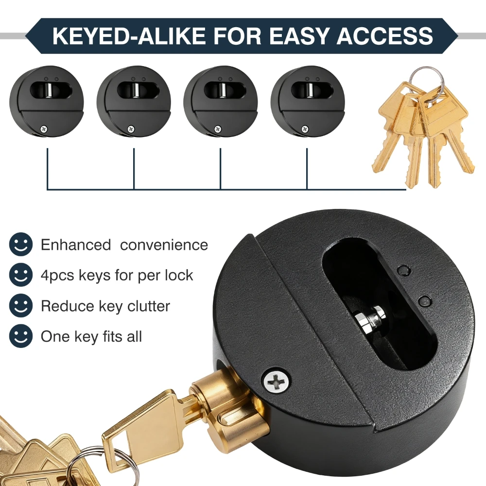 4Pcs 5# Steel Hockey Puck Lock Trailer Door Reinforced Hidden Shackle Lock 73mm Heavy Duty Warehouse Padlocks with Keys view 3