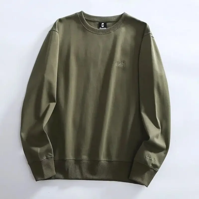 

Autumn Trendy Pullovers Women Casual Loose Sweatshirts Fashion Round Neck Long Sleeve Embroidery Pullover Twill Solid Color Tops
