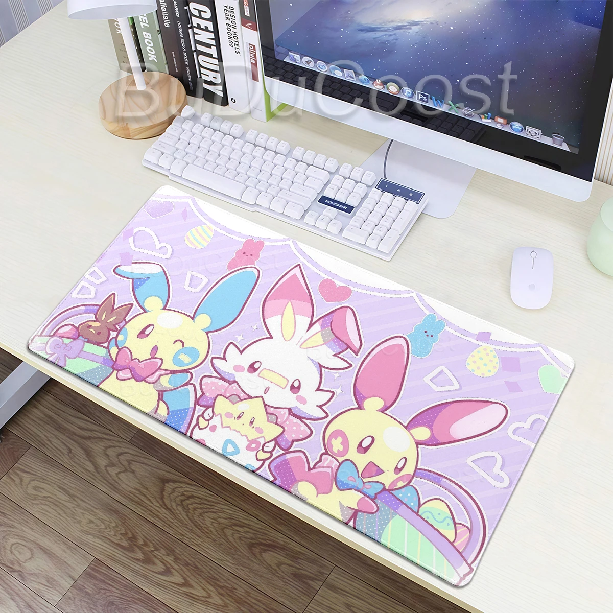 Tapis de souris de jeu mignon et grand format pour gamer, accessoires de bureau, tapis de souris en caoutchouc, tapis de souris Pokemon Plusle Minun