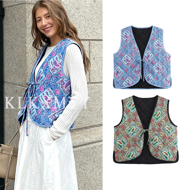 

Женский жилет для отдыха 2025, женский осенний новый модный жилет без рукавов с принтом на пуговицах, женский элегантный уличный топ