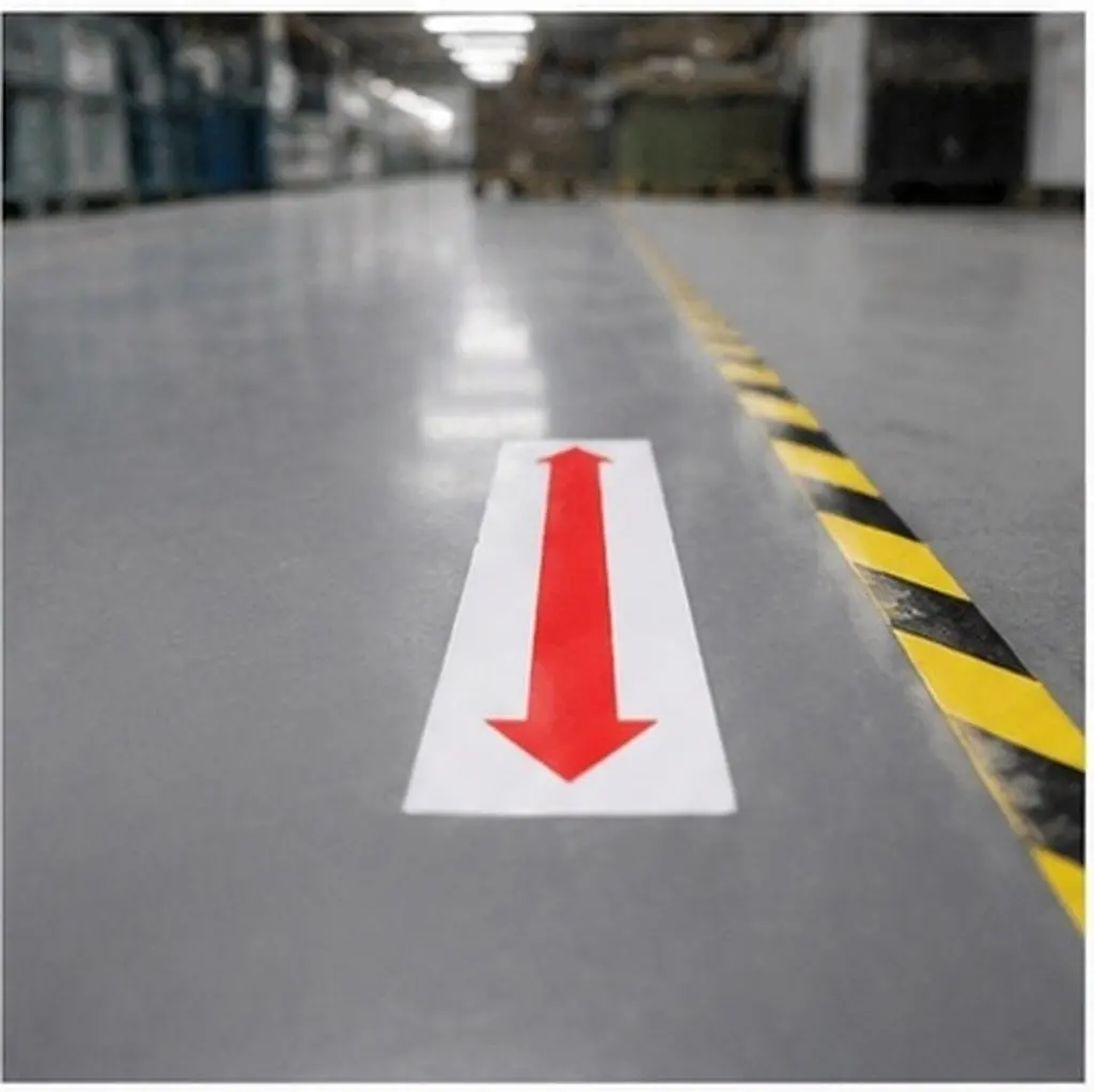 6Pcs Red Directional Warning Decal Adhesive Safety Stickers for Factory Warehouse Traffic Flow Indicator Labels