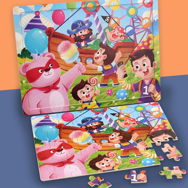 Jouets de puzzle d'éducation précoce en bois pour enfants, plaque astronomique, stockage de questions, plusieurs thèmes de dessin animé, 60 pièces